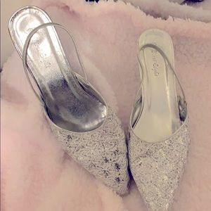 Silver sling back shoes 8/12 never worn